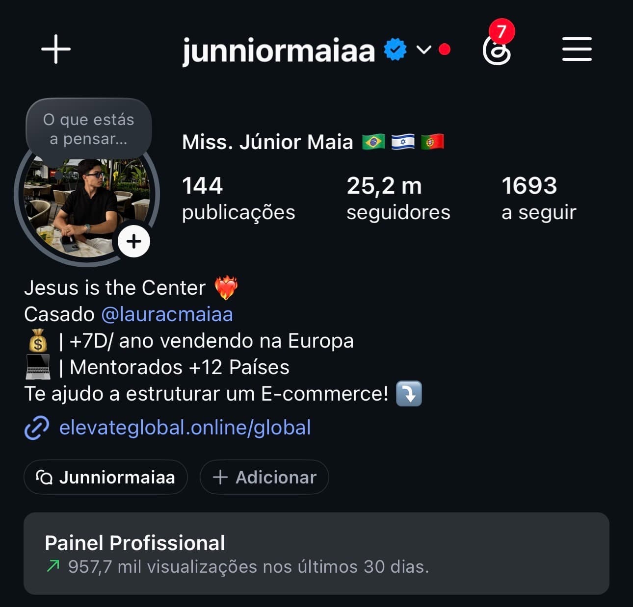 Instagram do Junior Maia depois · 2 semanas