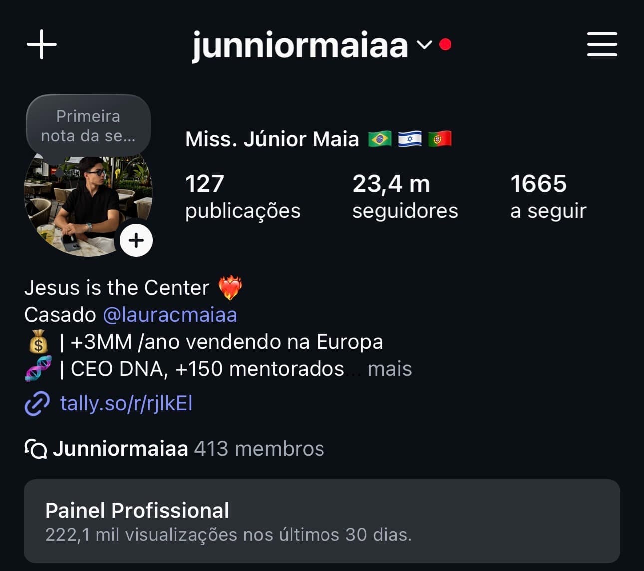 Instagram do Junior Maia antes