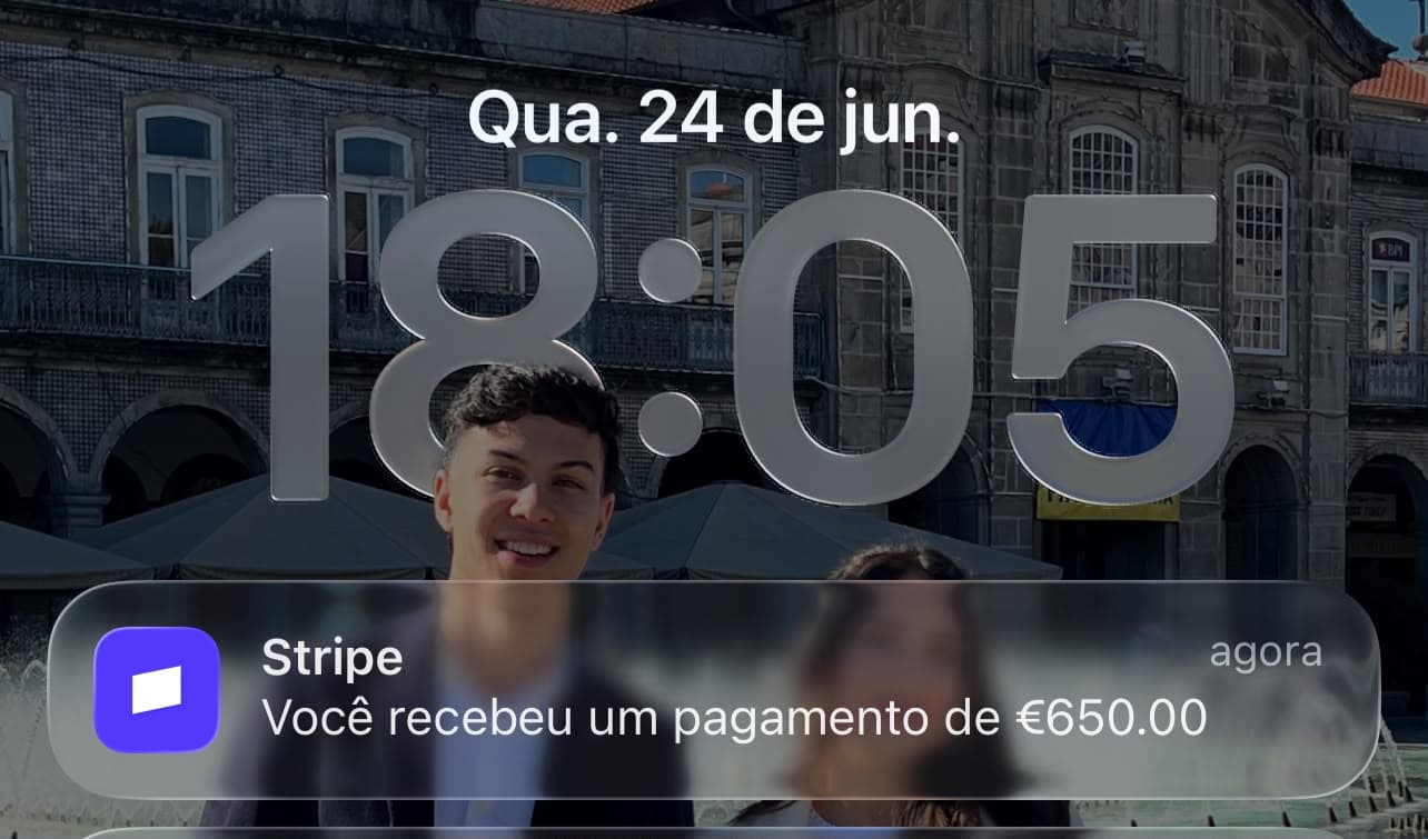 Notificação de pagamento Stripe na tela de bloqueio do Junior