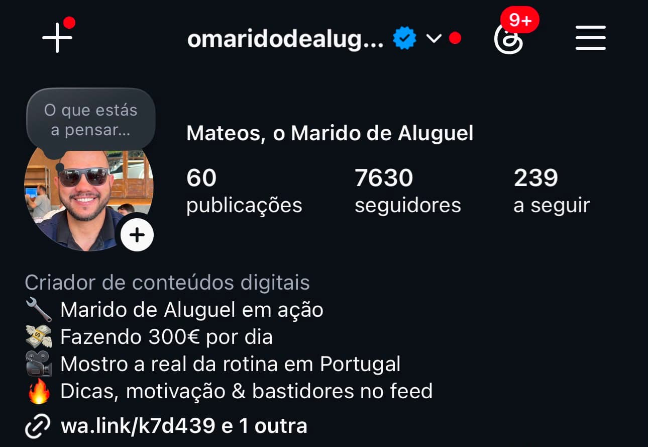 Perfil Instagram de Mateos · Marido de Aluguel